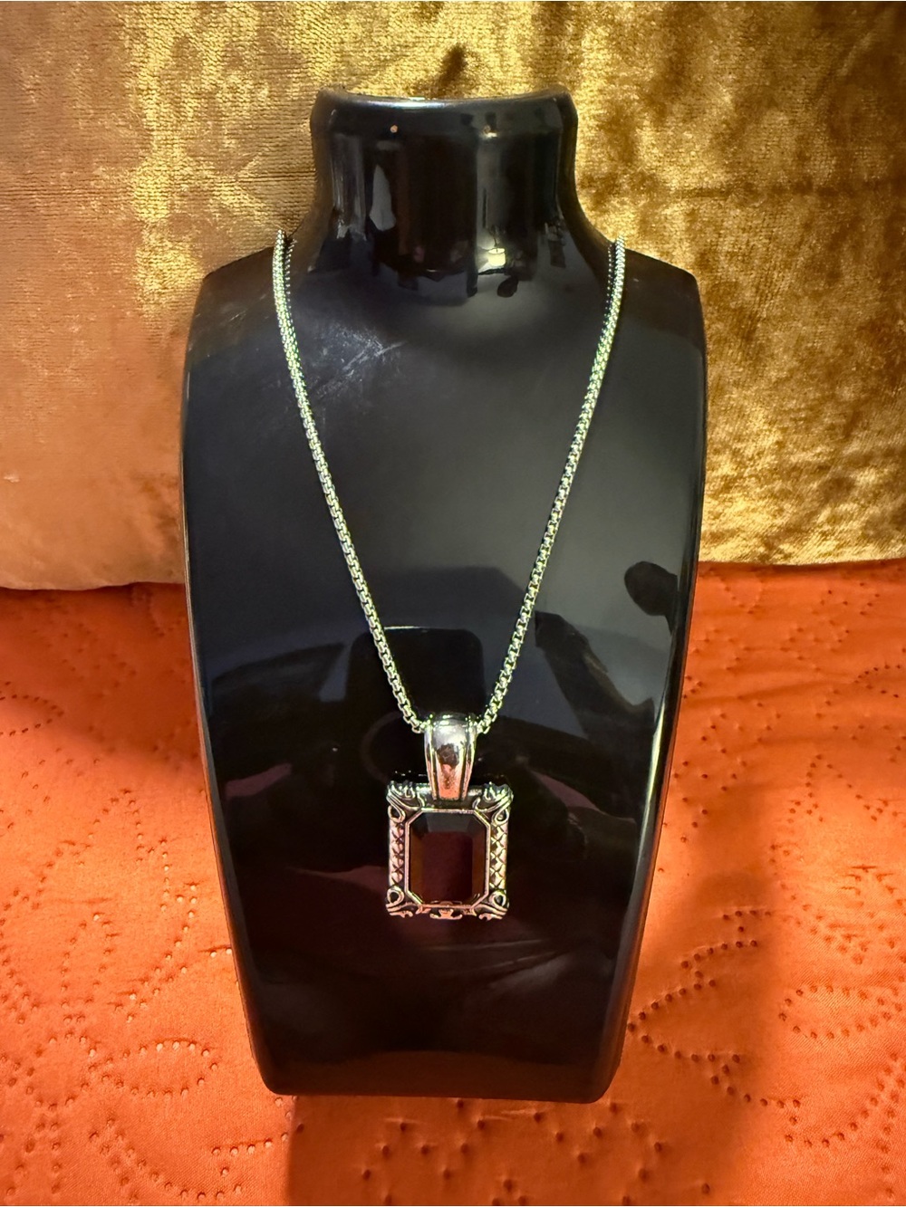 Sterling Silver Rectangular Black Stone Pendant Necklace - Women's Jewelry